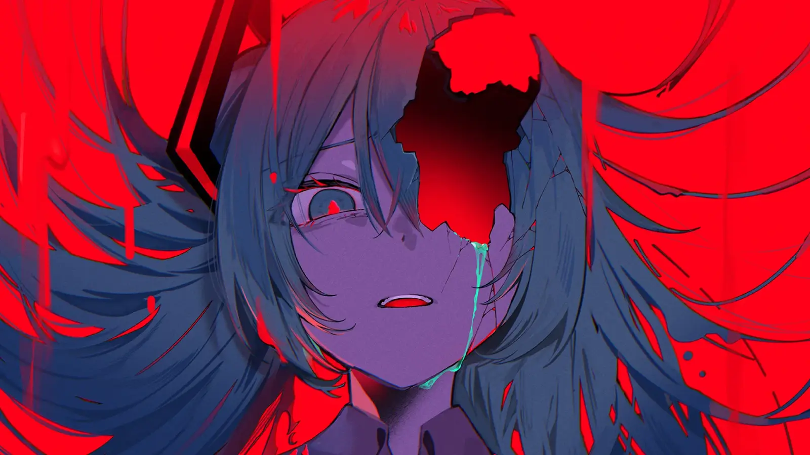 Hatsune Miku Crying Against Red Background - Free Full HD Anime ...