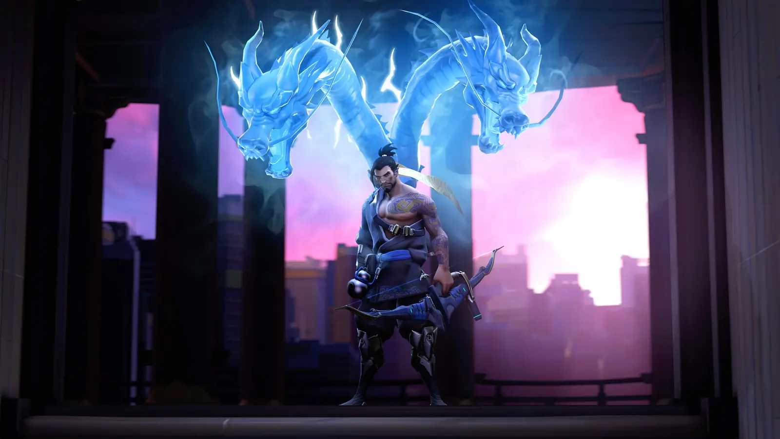 Hanzo Shimada Summoning Blue Spirit Dragons in Urban Rooftop - Free 5K ...