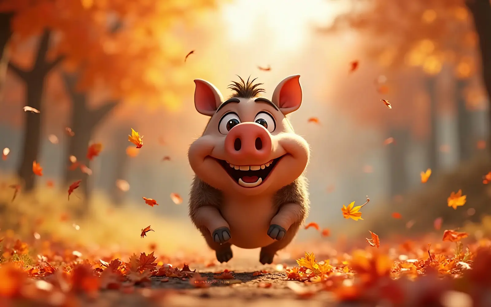 AI Art Piggy Funny Jumping in Autumn Leaves - Free 8K Animals Wallpaper ...