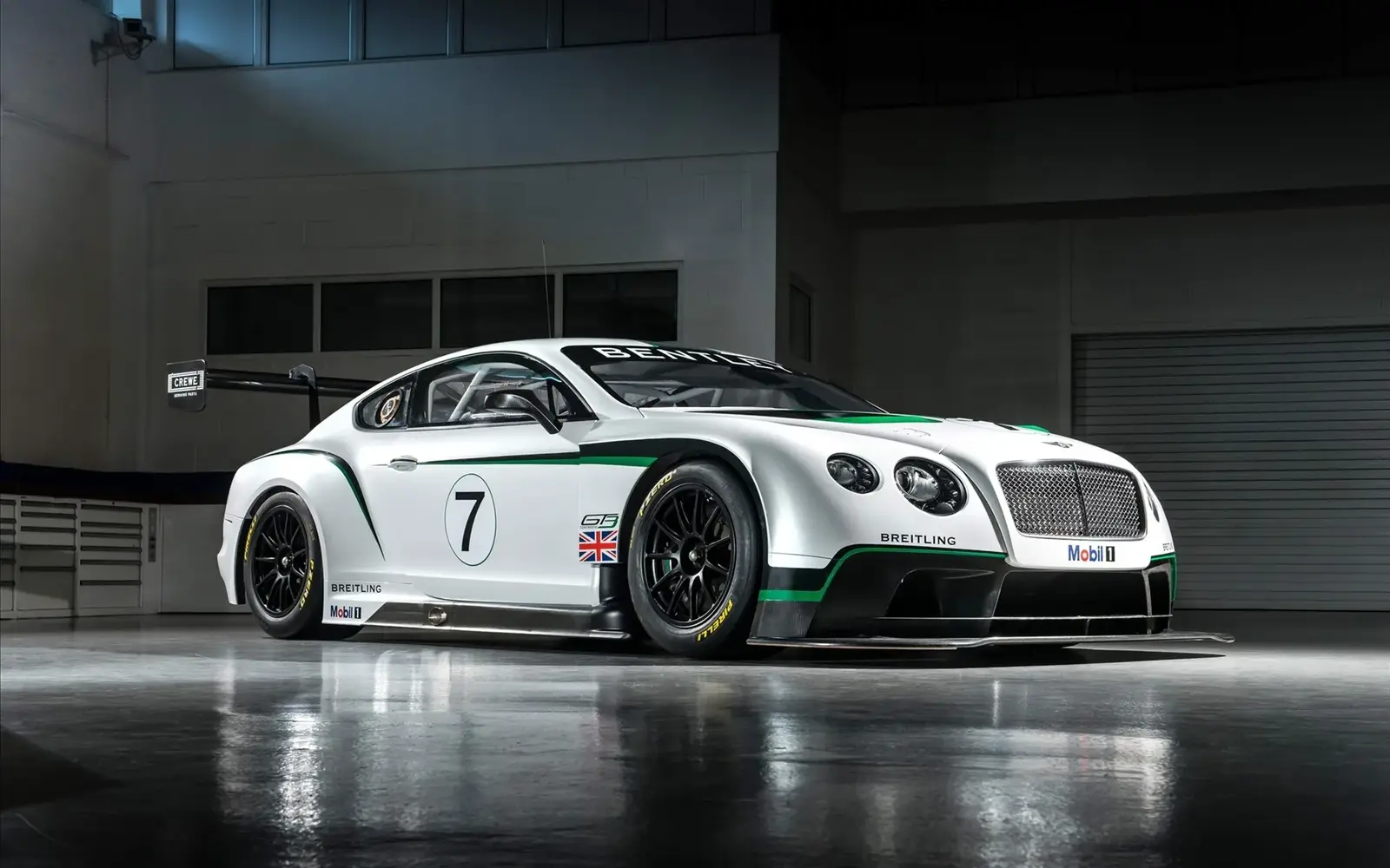 Number Three Racing Theme Bentley Continental Race Car Number 7 in Modern Garage - Free Full HD ...
