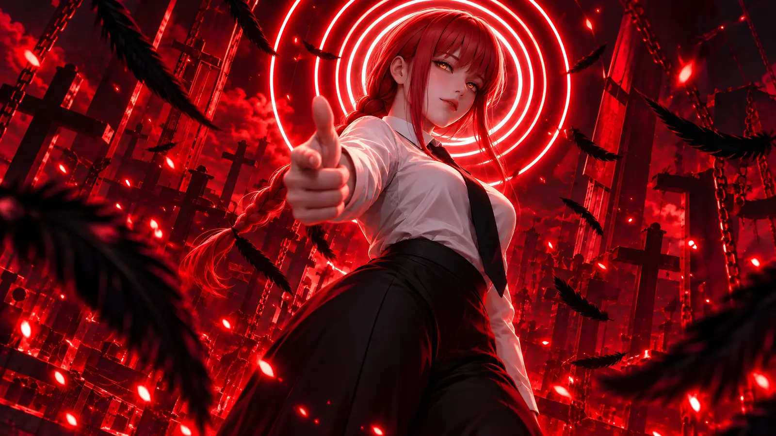 Makima in Neon Red Urban Night with Pointed Gesture - Free 8K Anime ...