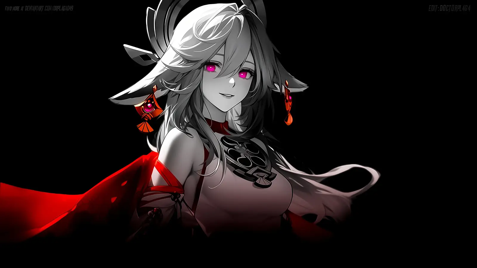Genshin Impact Dark Yae Miko with Red Cape and Magenta Eyes - Free 4K ...