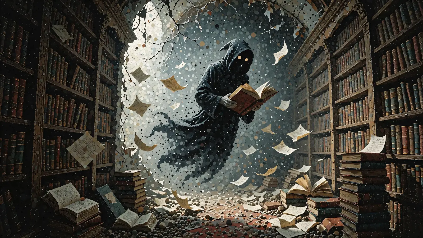 Read Books Backgrounds Ghost Library Books - Hooded Figure Reading in Mystical Archive - Free ...