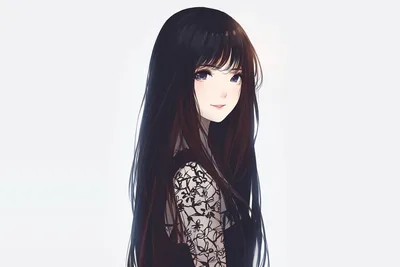 Elegant Anime Girl in Black Dress
