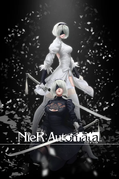 2B's Elegant Stance in Black Dress