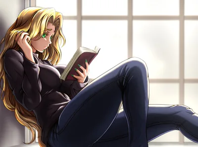 Blonde Reader in Black Sweater