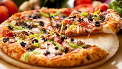 Delicious Italian Pizza with Fresh Mushrooms and Cheese