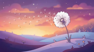 Dandelion Seeds Dispersing at Sunset Over Rolling Hills - free art & design wallpaper 5120×2880