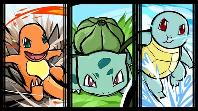 Starter Trio: Fire, Water, and Grass Unite - free anime wallpaper 1920×1080