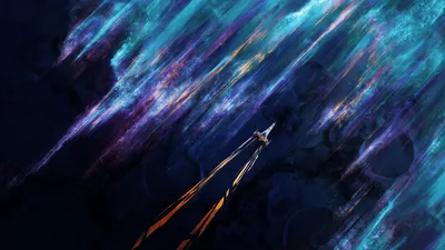 Neon Spaceship Flight Through Cosmic Streaks - free art & design wallpaper 1920×1080