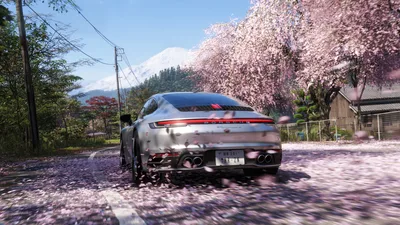 Porsche Sports Car Among Cherry Blossoms and Mount Fuji - Forza Horizon 6 - free cars & vehicles wallpaper 3840×2160