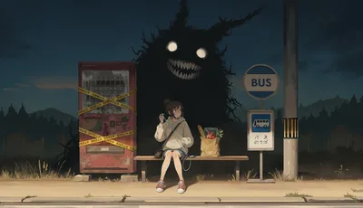 Midnight Encounter at the Bus Stop - free wallpaper 1920×1102