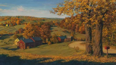 Autumn Farm in Golden Light - free wallpaper 3840×2160