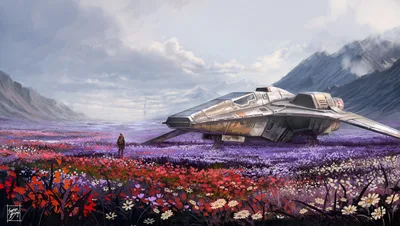 Stranded Among Wildflowers - free sci-fi wallpaper 1920×1085