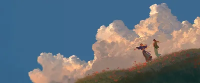 Ethereal Garden Among Golden Clouds - free wallpaper 5160×2160