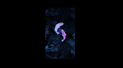 Neon Fish in Midnight Leaves - free wallpaper 4500×2492