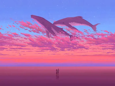 Celestial Whales at Sunset - free fantasy wallpaper 3500×2626