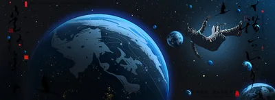 Digital Earth in Cosmic Space - free wallpaper 5000×1820