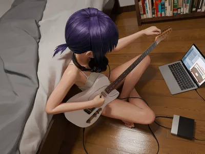 Purple Dreams With Guitar and Code - free anime wallpaper 4000×3000