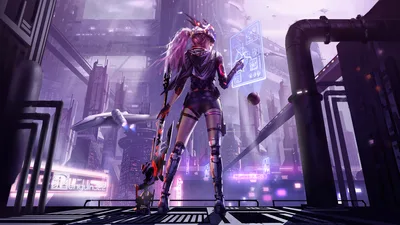 Neon Warrior in the Cyber City - free wallpaper 3840×2160