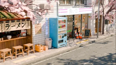 Japanese Street Corner with Cherry Blossoms - free city & urban wallpaper 3840×2160