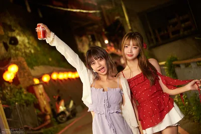 Two Young Women Celebrating at Night Street - free people & portraits wallpaper 5068×3379