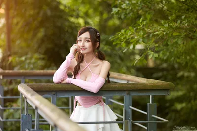 Woman in Pink Crop Top Leaning on Wooden Railing - free people & portraits wallpaper 4849×3233