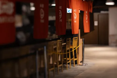 Closed Asian Restaurant with Red Lanterns and Yellow Chairs - free city & urban wallpaper 5568×3712