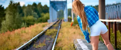 Woman on Abandoned Railway Bridge - free people & portraits wallpaper 3840×1600