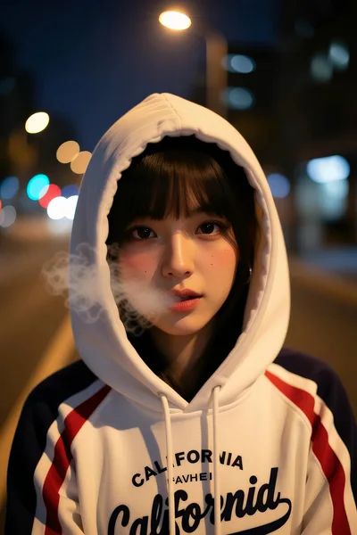 Girl in White Hoodie at Night with City Lights - free people & portraits wallpaper 4800×7200