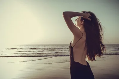 Woman Standing on Beach Looking at Ocean Horizon - free people & portraits wallpaper 3000×1996