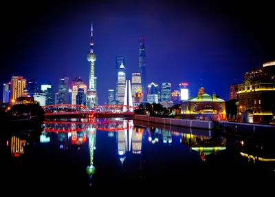 Shanghai Skyline Reflected in River at Night - free city & urban wallpaper 5045×3604