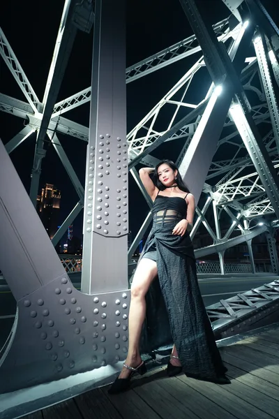 Woman Posing Under Industrial Bridge at Night - free people & portraits wallpaper 4096×6144