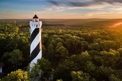 Cape Hatteras Lighthouse Surrounded by Forest at Sunset - free landscapes wallpaper 3448×2299