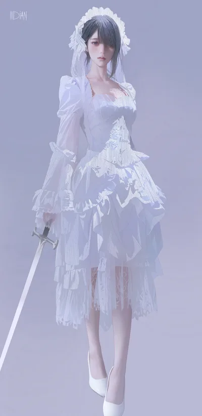 Ethereal Bride in White - free art & design wallpaper 3447×7087