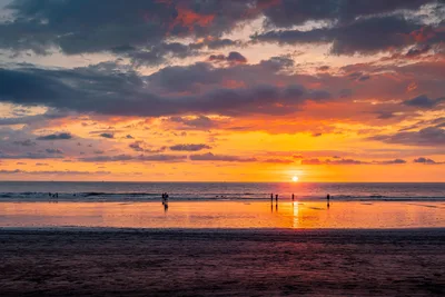 Golden Sunset Over Beach with Silhouetted Figures - free wallpaper 6144×4096