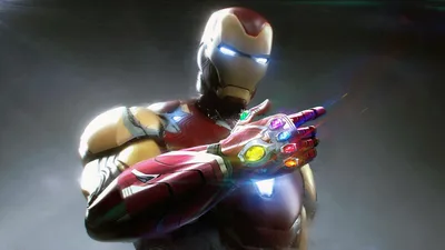 Iron Man in Red and Gold Armor with Glowing Gauntlet - free art & design wallpaper 1920×1080