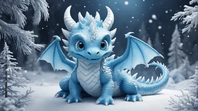 Ice Dragon in Snowy Forest Landscape - free anime wallpaper 7128×4032