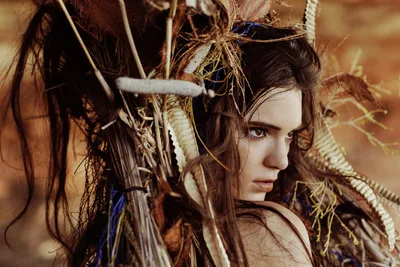 Woman with Long Brown Hair Among Dried Botanicals - free wallpaper 5130×3420