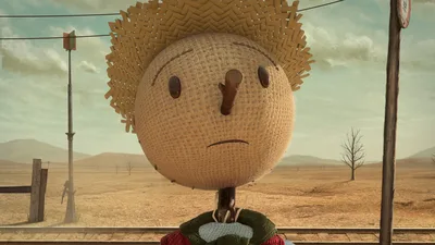 Sad Scarecrow Character in Desert Landscape - free anime wallpaper 4200×2364