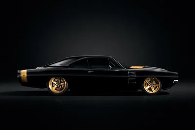 Black Muscle Car with Gold Wheels and Accents - free wallpaper 5472×3648