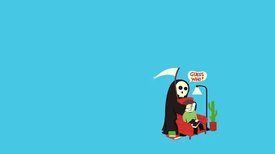 Grim Reaper Reading on Couch with "Guess Who?" Text - free art & design wallpaper 1920×1080