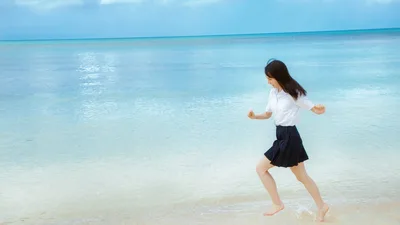 Girl Running Into Tropical Ocean Waters - free people & portraits wallpaper 8520×4792