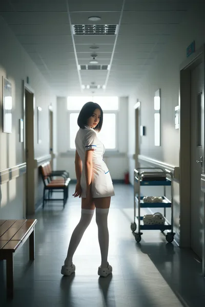 Woman in Medical Uniform Standing in Hospital Corridor - free wallpaper 4800×7200
