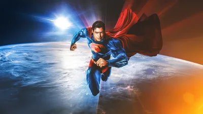 Superman Flying Over Earth in Space - free movies & tv wallpaper 5120×2880