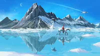 Rider On Exotic Beast In Frozen Mountain Landscape - free art & design wallpaper 1920×1083