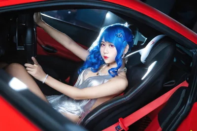 Woman with Blue Hair in Red Sports Car - free people & portraits wallpaper 6000×4000