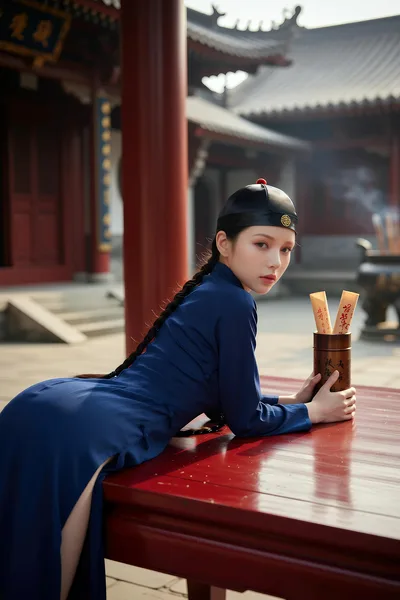 Woman in Blue Robe at Traditional Asian Temple - free people & portraits wallpaper 4800×7200