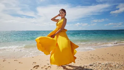 Woman in Yellow Dress on Tropical Beach - free people & portraits wallpaper 5141×2891