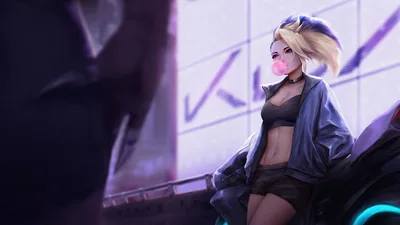 Blonde Woman Blowing Bubble Gum in Neon Futuristic Setting - free anime wallpaper 3840×2160